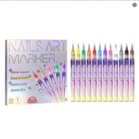 3D Nail Art Special Nail Marker Polish Pen, DIY Nail Art Beauty Decoration Manicure Tool with Painting and Outline Brush (Colorful)