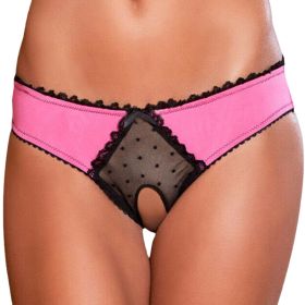 Panties Women Open Crotch Mesh Sexy Bowknot Hallow Out Erotic Lingerie Low Waist Crotchless Panties Women panties for sex (Color: Hot Pink, size: L)