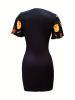 Vintage Floral Print Dress, Casual V Neck Short Sleeve Bag Hip Dress, Women's Clothing